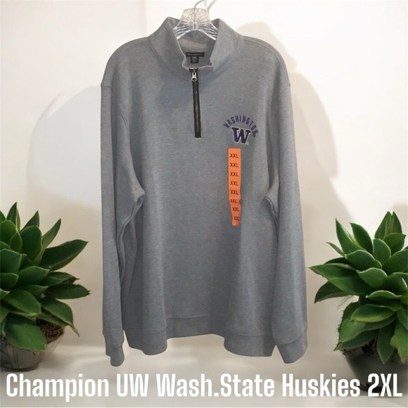 Champion Washington State Huskies ( UW ) Mens Grey Quarter Zip Sweater Size 2XL - Picture 1 of 6